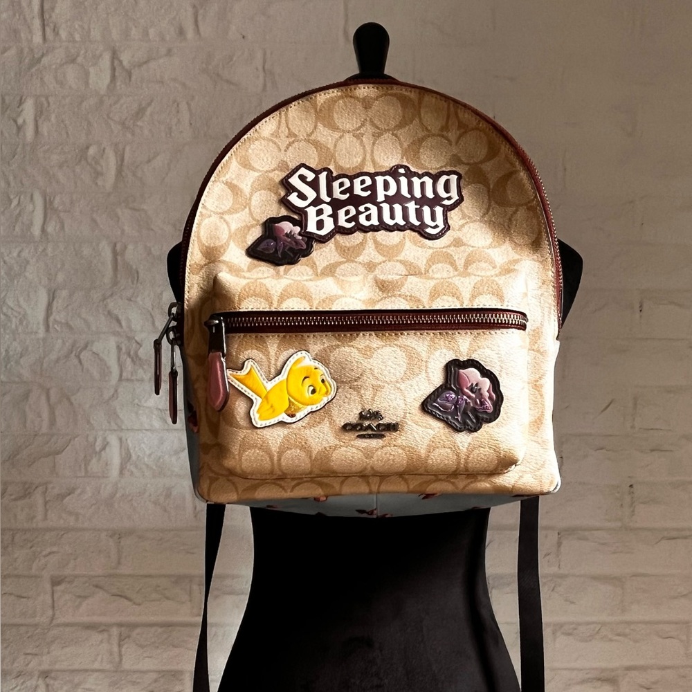 Disney X Coach Medium Charlie Backpack In Signature Canvas With Sleeping Beauty